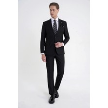 Efor Slim Fit Mono Yaka Esnek Yünlü Siyah Çizgili Takım Elbise Tk 942
