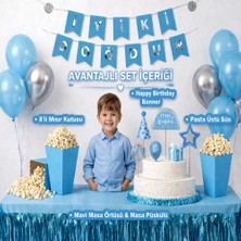 Dizayn Parti Evi Dzyn Mavi Doğum Günü Süsleri Seti Iyi Ki Doğdun Banner Pasta Üstü Süs 8’li Mısır Kutusu Masa Örtüsü Püskül Seti