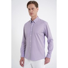 Efor Erkek Slim Fit Yaka Düğmeli Baskılı Pamuklulu Bordo Gömlek G 1606