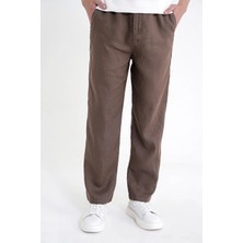 Efor Erkek Oversize Kalıp Yan Cep Beli Lastikli Vizon Keten Pantolon P 1216