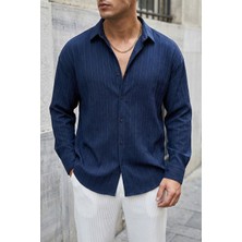 Livio Ferri Maze Premium Oversize Erkek Gömlek Dokulu Çizgili