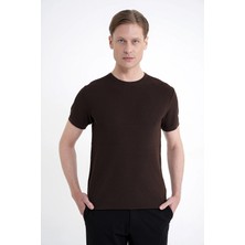 Efor Comfort Fit Rayon Karışımlı Kahverengi Bisiklet Yaka Tişört Ts 925