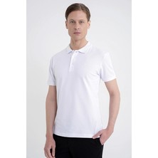 Efor Comfort Fit Kolu Ribanalı %100 Pamuk Düğmeli Beyaz Polo Yaka Tişört Ts 922