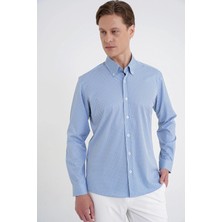 Efor Erkek Slim Fit Yaka Düğmeli Baskılı Pamuklulu Mavi Gömlek G 1606