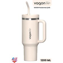 Vagonlife Tumbler Quencher Cup 1200 ml Pipetli Rahat Içim Kulplu SUS304 Paslanmaz Çelik 1.2l Termos 1103-1200ML