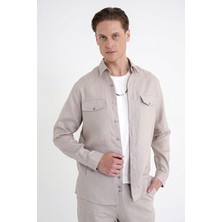 Efor Erkek Comfort Fit Yan Cepli %100 Keten Taş Gömlek Ceket G 1602