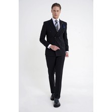 Efor Slim Fit Çift Yırtmaç %95 Pamuk Lacivert Çizgili Kruvaze Takım Elbise Tk 945