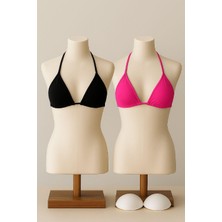 Kadın Siyah ve Fuşya Minimal Kesim Üçgen Bikini Üstü