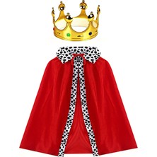 Kont Kral Kostüm Pelerini ve Altın Renk Kral Tacı Çocuk Boy 90 cm (5067)