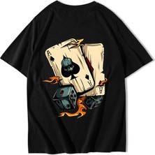 Brz Collection Unisex Oversize Poker Cards T-Shirt Siyah
