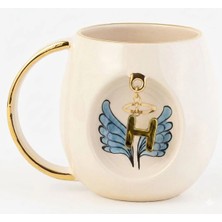 BSK Ceramics Handmade Harfli Mavi Melek Porselen Kupa H Harfi