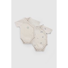 Little Gusto Organik Pamuk 2’li Kısa Kollu Kruvaze Bej Body Little Farm