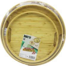Kont Yuvarlak - 3 Boy Bambu Ahşap Tepsi Seti 30--35--38CM (5067)
