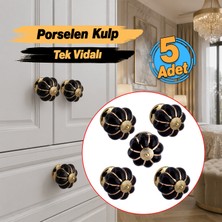 Badem10 (5 Adet) Pumpkin Royal Siyah Yaldız Gold Renk Porselen Düğme Kulp Mobilya Çekmece Dolap Kulpu Kulbu