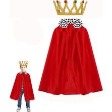 Kont Çocuk Kral Pelerini 90 cm ve Altın Renk Kral Taç Seti (5067)