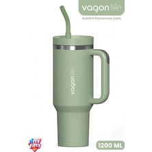 Vagonlife Tumbler Quencher Cup 1200 ml Pipetli Rahat Içim Kulplu SUS304 Paslanmaz Çelik 1.2l Termos 1103-1200ML