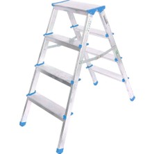 Kont 4+4 Çift Basamaklı Alüminyum Metal Merdiven Yükseklik = 92CM Baş Genişlik = 8cm (5067)