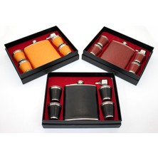 Kont Paslanmaz Çelik 4 Shot Bardaklı Derili Matara Seti Model 2