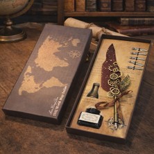 Kont Vintage Tüylü Divit Kalem Hediye Seti