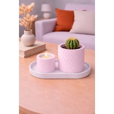 Korixa Korıxa Mini Garden Toz Pembe Saksı ve Mumluk Seti – Tepsili Dekoratif 3’lü Masa Üstü Set(Mozaik Desenli)