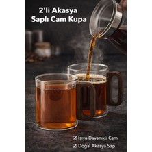 2'li Borosilikat Cam Akasya Saplı Kupa 350 ml