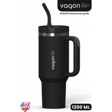 Vagonlife Tumbler Quencher Cup 1200 ml Pipetli Rahat Içim Kulplu SUS304 Paslanmaz Çelik 1.2l Termos 1103-1200ML