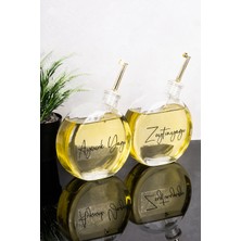 Dolkin Home 2li 500 ml Yağdanlık Yuvarlak Form Gold Kapak Cam Yağlık Zeytinyağı Ayçiçek Yağı Etiketli