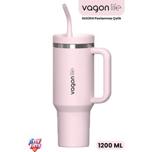 Vagonlife Tumbler Quencher Cup 1200 ml Pipetli Rahat Içim Kulplu SUS304 Paslanmaz Çelik 1.2l Termos 1103-1200ML
