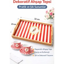 Ogeda Home Bambu Ahşap Kuş Desenli Sunum Tepsisi - Kuş Desenli Kırmızı Sunum Tepsisi