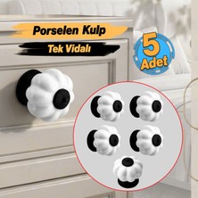 Badem10 (5 Adet) Douro Basic Beyaz Siyah Sade Renk Porselen Düğme Kulp Mobilya Çekmece Dolap Kulpu Kulbu