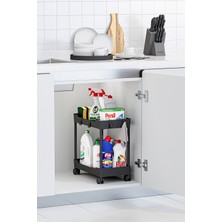 Urlove Siyah 2 Katlı Tekerlekli Düzenleyici Mutfak ve Banyo Rafı