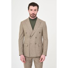 MCR Çizgili Slim Fit Geniş Yaka Kruvaze Erkek Takım Elbise