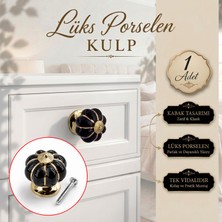 Badem10 Pumpkin Royal Siyah Yaldız Gold Renk Porselen Düğme Kulp Mobilya Çekmece Dolap Kulpu Kulbu Kulpları