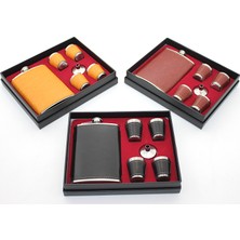 Kont Paslanmaz Çelik 4 Shot Bardaklı Derili Matara Seti Model 1