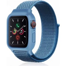 Pileli Store Newface Apple Watch 38MM Hasırlı Cırtcırtlı Kasalı Kordon - Mavi