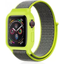 Pileli Store Newface Apple Watch 38MM Hasırlı Cırtcırtlı Kasalı Kordon - Yeşil