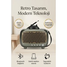 FaroxTech 2'si 1 Arada Nostaljik Görünümlü Kablosuz Hoparlör - Güçlü Ses & Dahili Telefon Tutucu
