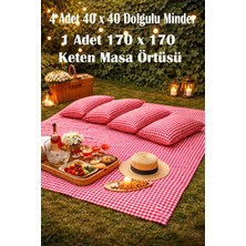 Loş Dükkan Kırmızı Ekose Piknik Örtüsü & 4 Minder Seti | Konforlu Piknik Takımı | Kamp, Bahçe, Plaj Örtüsü | Sıvıgeçirmez