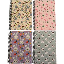 Elma Kırtasiye 17 x 24 Animal Serisi 4'lü Spiralli 120 Yp. Çizgili Defter