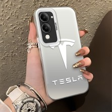 HONTINGA Vivo Y29S ile Uyumlu Kılıfı Silikon Kenar Sert Arka Düşüme Önleyici Basitlik Anti Düşme Kamera Korumali Tesla Desen Telefon Kılıfı Kadın ve Erkek Için Uygundur K1-1112