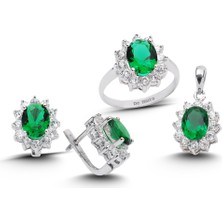 Kuyumcudükkanı Kuyumcudukkani  Zümrüt Yeşili Oval Taşlı Set -24114-W-GRN
