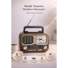 FaroxTech Nostaljik Tasarım Bluetooth Hoparlör ve 3 Bant Radyo - Şarjlı Taşınabilir Müzik Kutusu