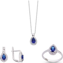 Kuyumcudükkanı Kuyumcudukkani Safir Renk Orta Taşlı Mini Set -24070-W-BLU