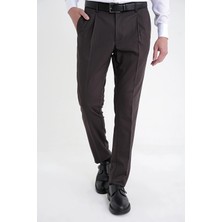 Efor Erkek Comfort Fit Rahat Kalıp Yan Cep Esnek Pamuklu Gabardin Pileli Kahverengi Pantolon P 1211