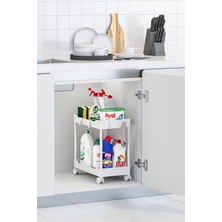 Urlove Beyaz 2 Katlı Tekerlekli Düzenleyici Mutfak ve Banyo Rafı