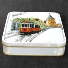 Istanbul Nostaljik Tramvay Temalı Metal Hediyelik Kapaklı Saklama Kutusu