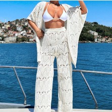 Pamuklu Kimono Takım Kadın – Oversıze Triko Plaj Tatil Kombini