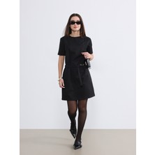 Soulife Petite Bisiklet Yaka Kemerli Mini Elbise