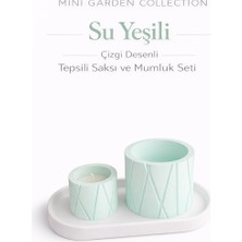 Korixa Korıxa Mini Garden Su Yeşili Saksı ve Mumluk Seti – Tepsili Dekoratif 3’lü Masa Üstü Set (Çizgi Desenli)