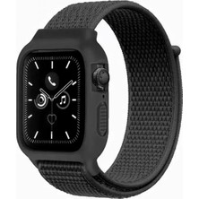 Pileli Store Newface Apple Watch 38MM Hasırlı Cırtcırtlı Kasalı Kordon - Siyah